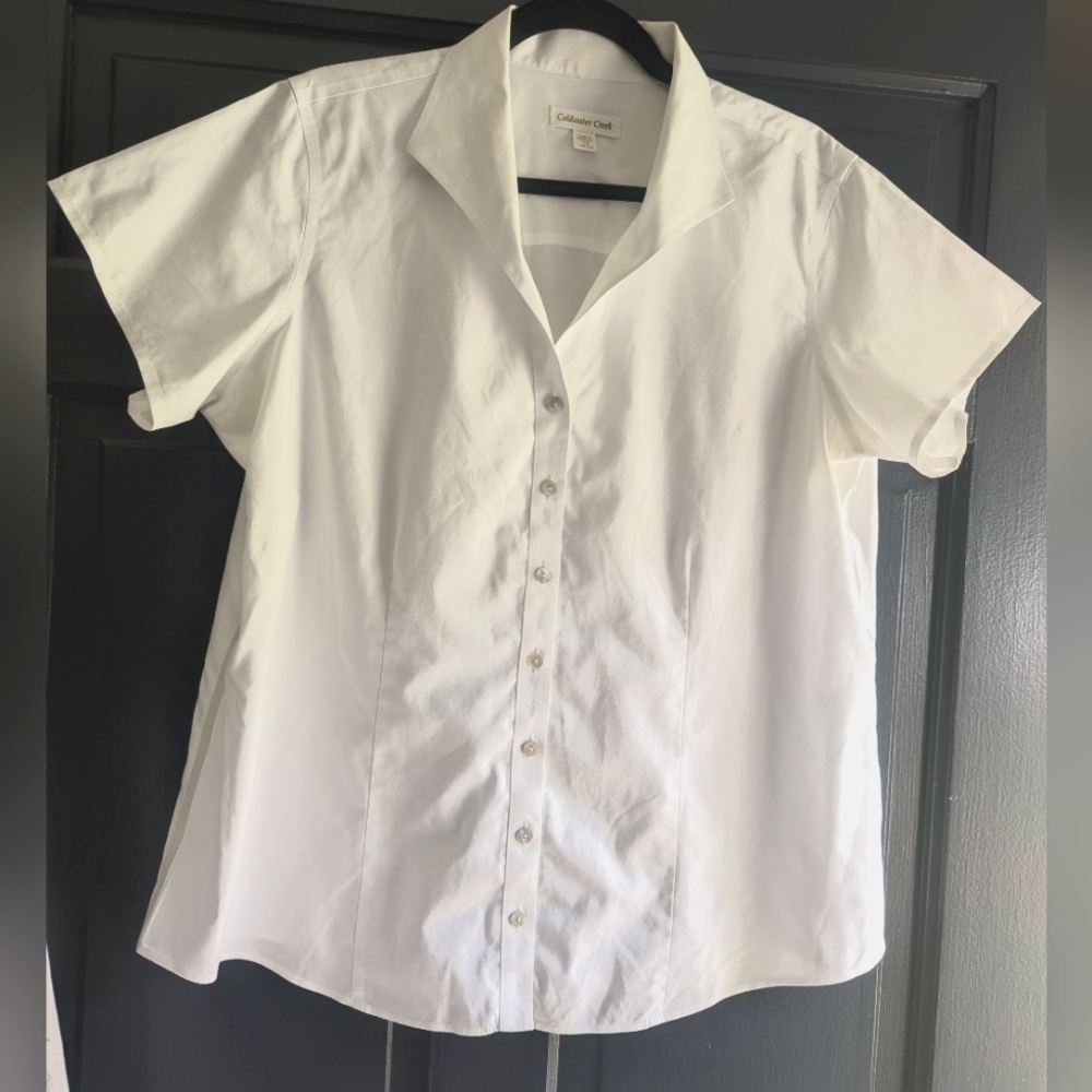 Coldwater Creek White Short Sleeve Button Up 1X 16-18W